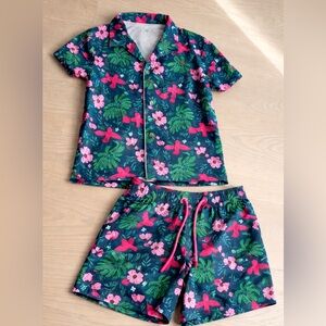 Sunset Vines Tropical Matching Set Size 12 | Boys Button-Up & Swim Shorts